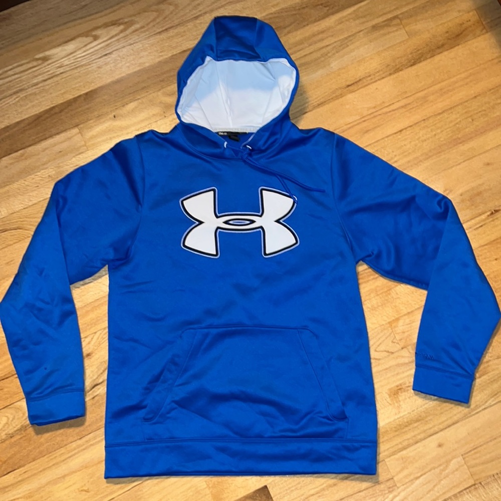 Under Armour hoodie sweatshirt royal blue w/white logo and detail on back size S